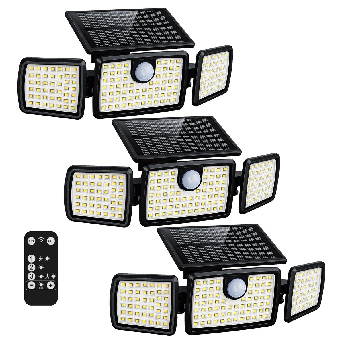 MIHANI 3-head solar motion light illuminates porch at night for security