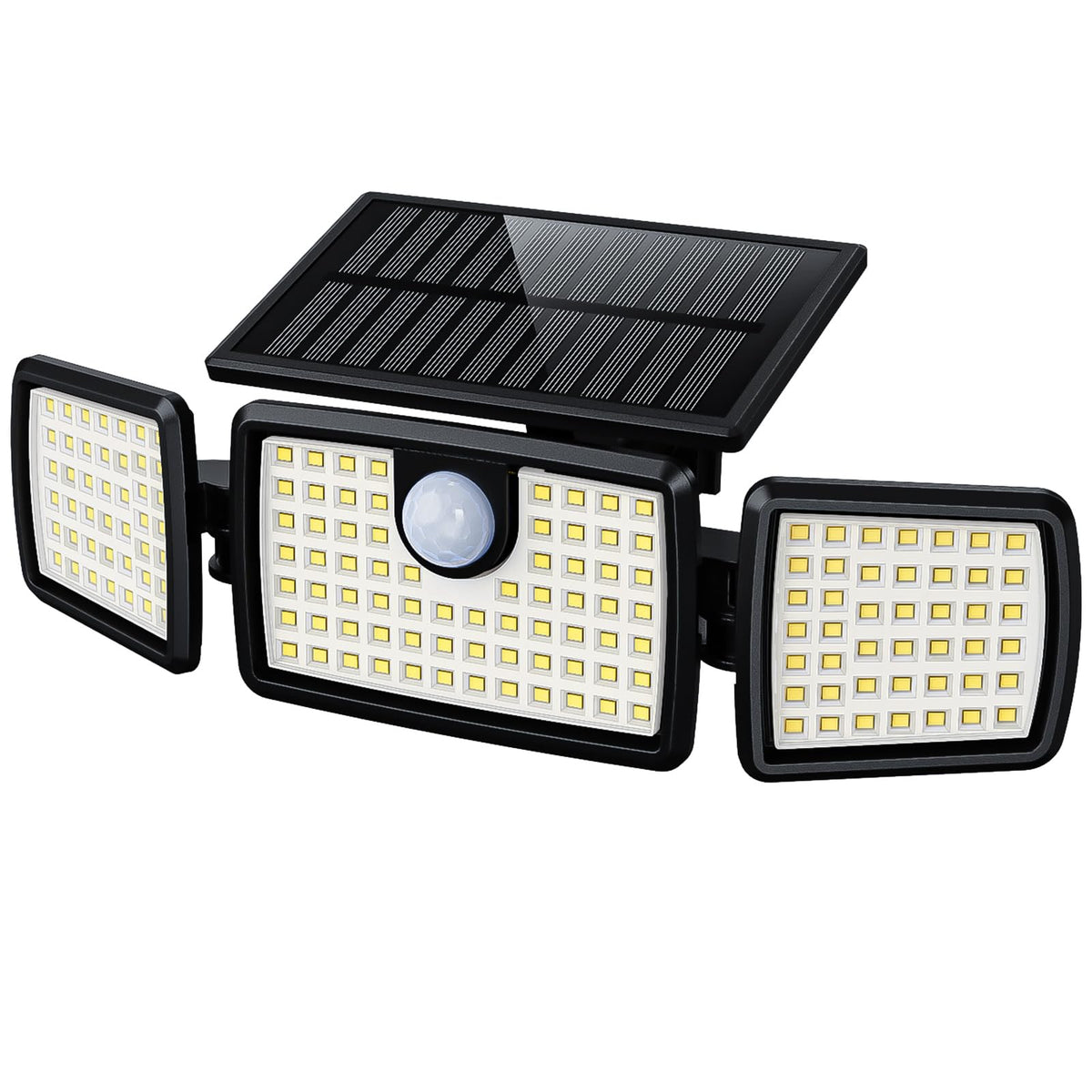 MIHANI solar deck light angled view shows three adjustable heads for flexible placement