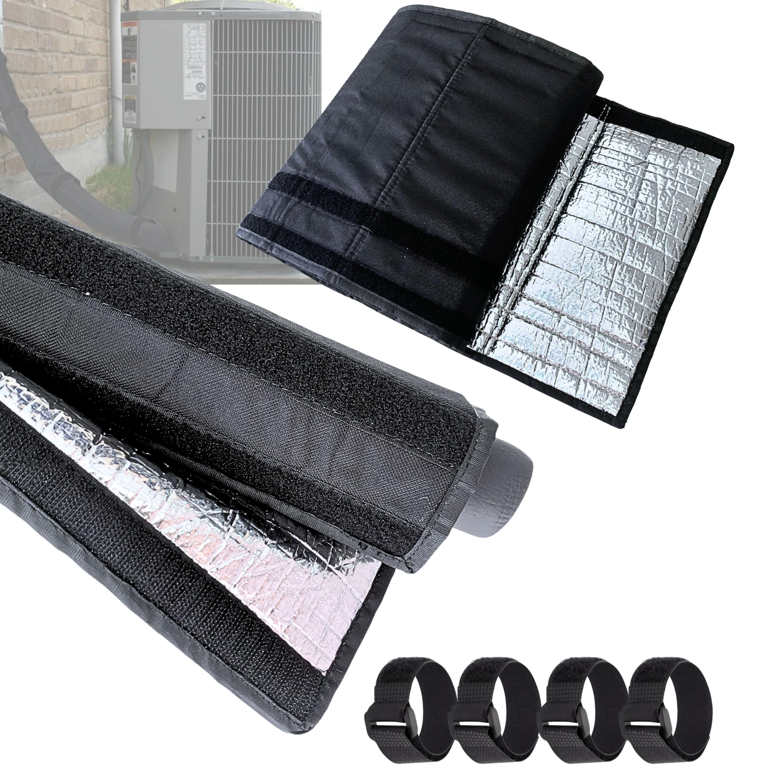 Miideayin 4-layer insulation sleeve around outdoor copper pipes for weatherproofing and freeze protection