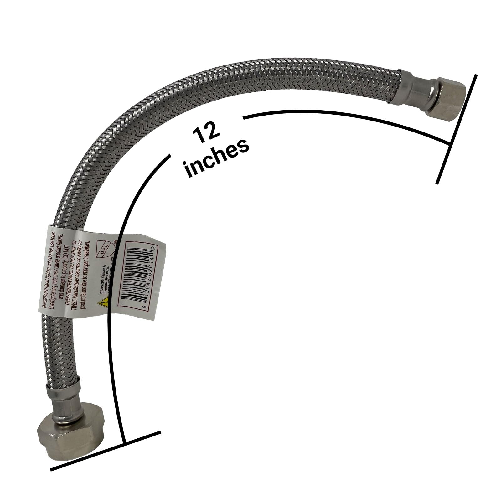 Miiflex 12-inch stainless steel braided supply line for durable connections.