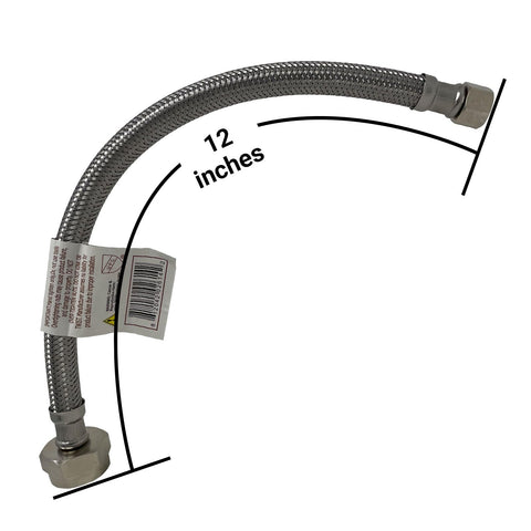 Miiflex 12-inch stainless steel braided supply line for durable connections.