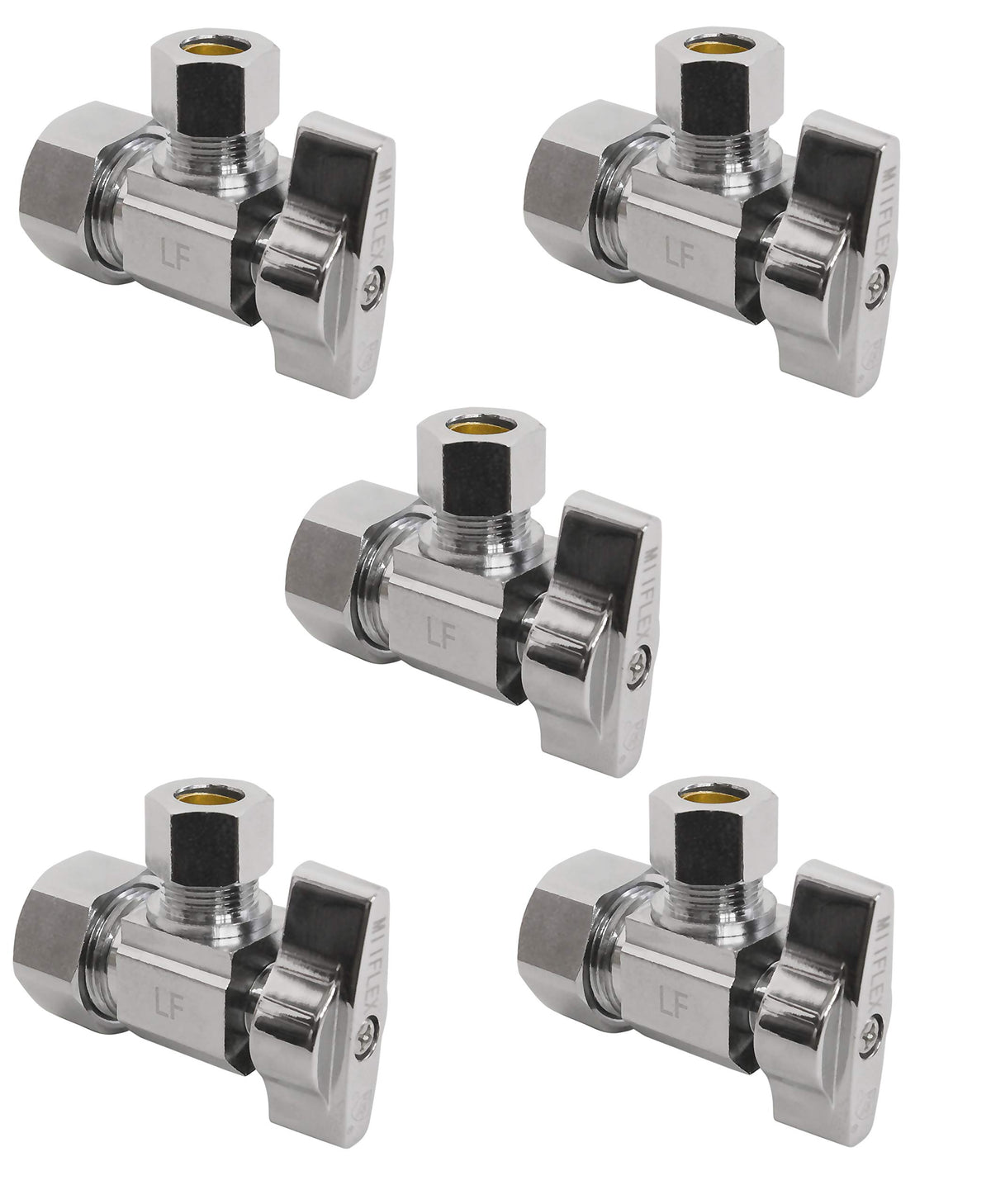 Miiflex heavy-duty angle shut-off valve with squared body for durable plumbing connections.