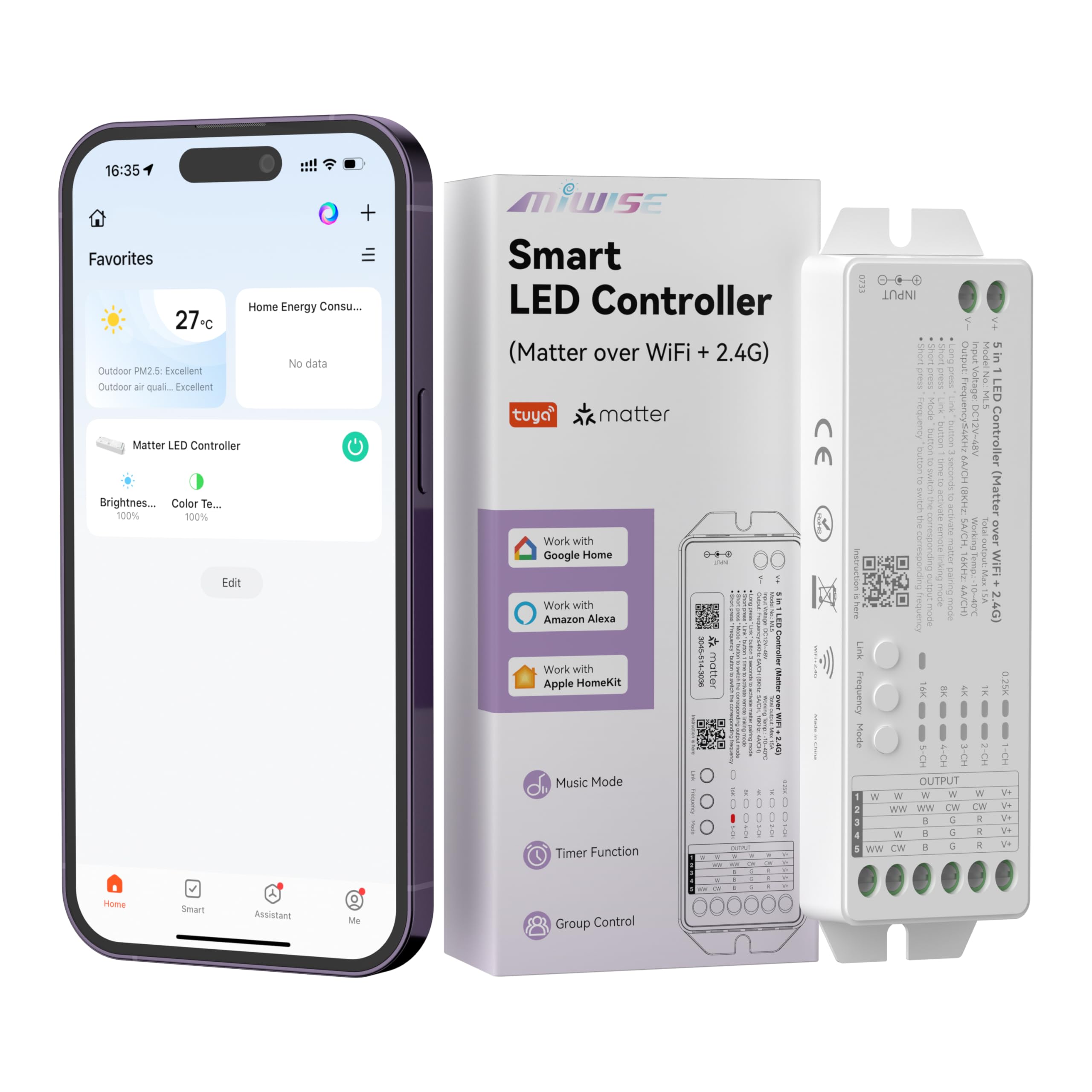 MIWISE Matter LED Controller front view for easy installation