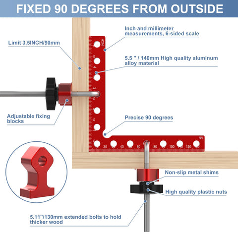 Mikego aluminum alloy right-angle square with red finish resists rust
