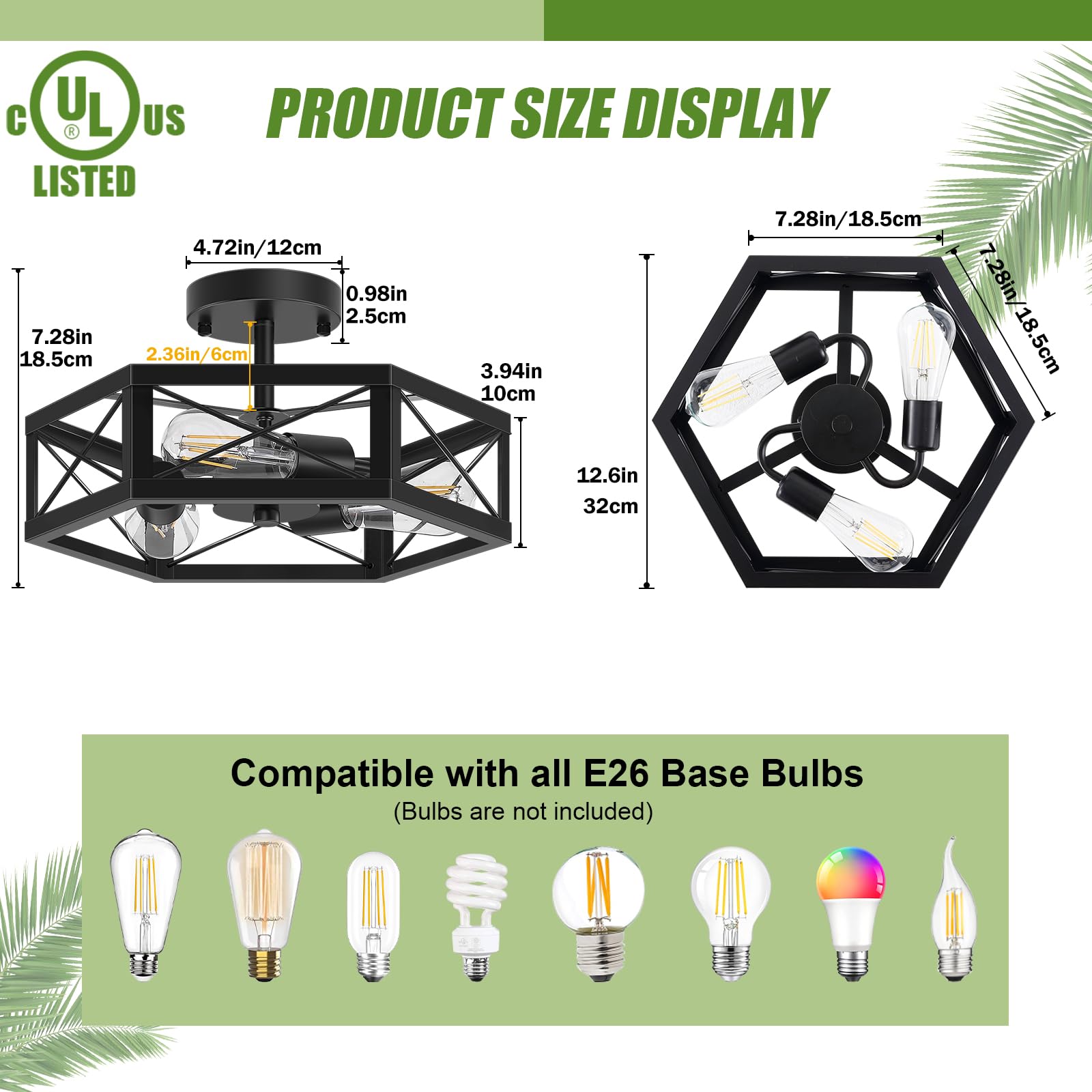 Mikniri black hexagon cage flush mount enhances rustic modern decor.