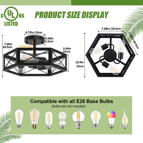 Mikniri black hexagon cage flush mount enhances rustic modern decor.