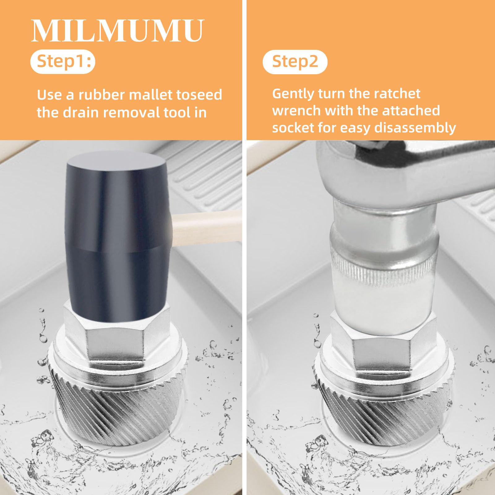 MILMUMU tool connected to 1/2 inch drive and ratchet for rotation.