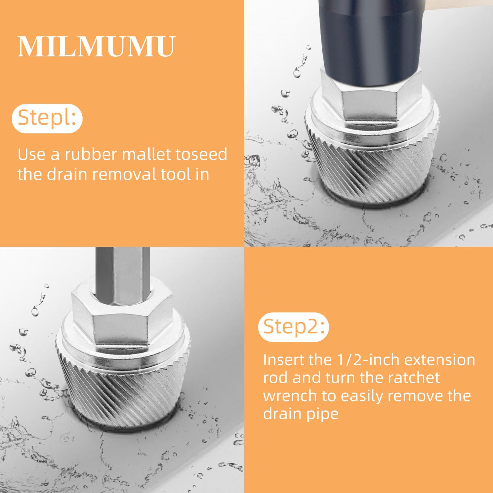 MILMUMU tub drain extractor demonstrates secure grip and surface protection.