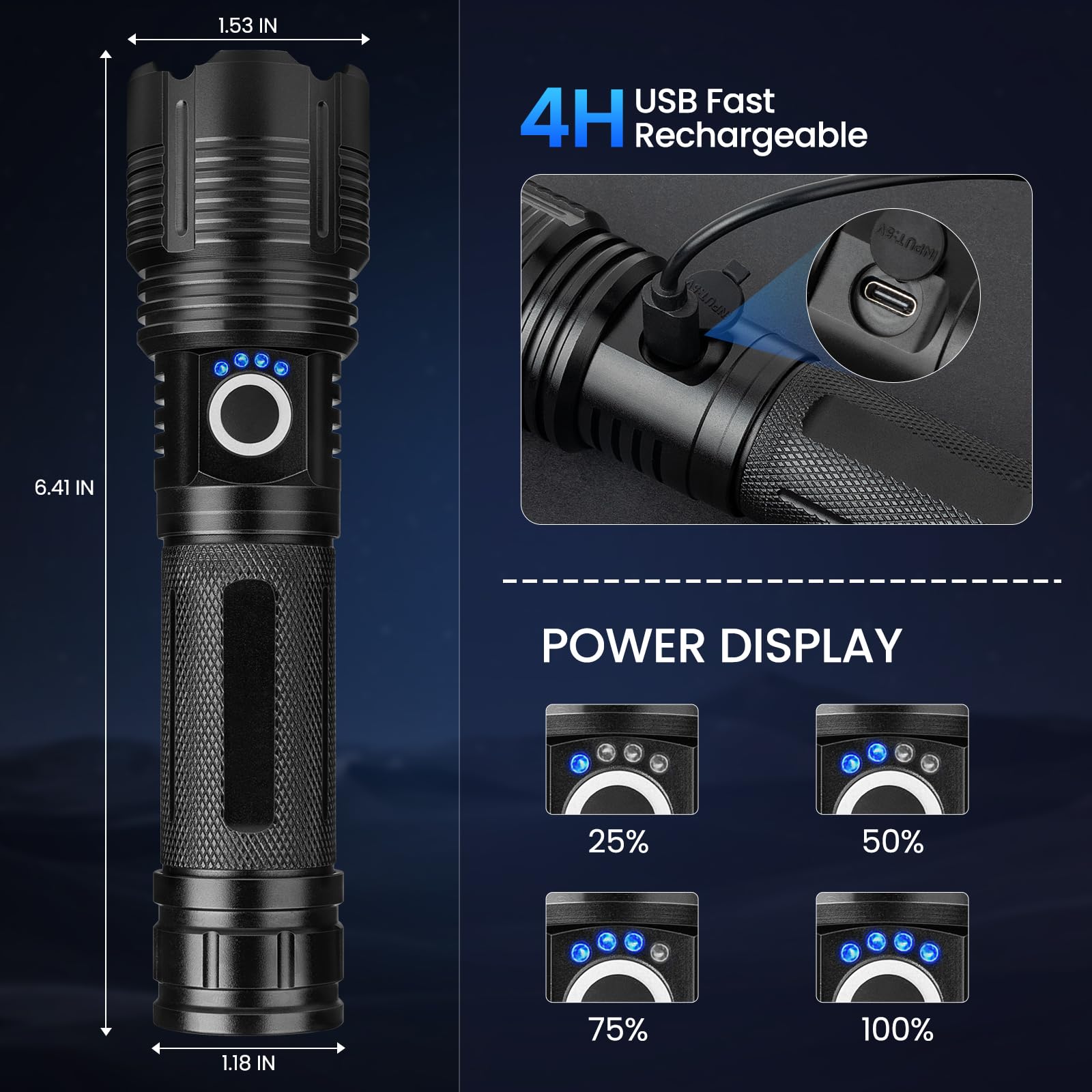 MILAOSHU five-mode flashlight suitable for everyday tasks and signaling.