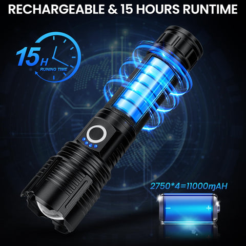 MILAOSHU adjustable-focus flashlight switches between spot and flood beams.