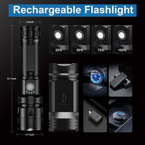 MILAOSHU LED flashlight provides high, medium, low, strobe, and SOS modes