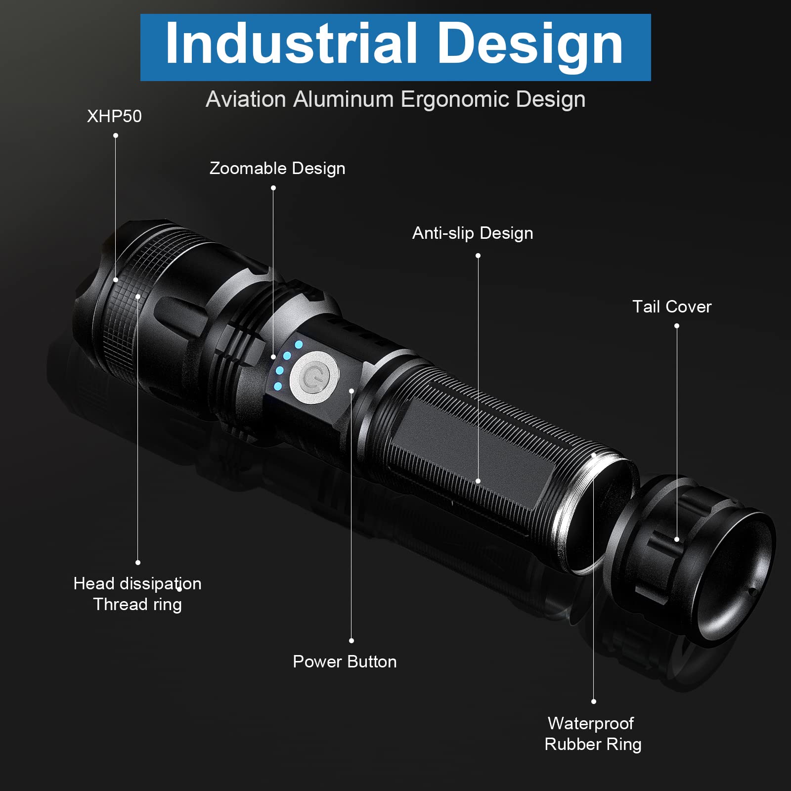 MILAOSHU flashlight with adjustable head for targeting beam distance