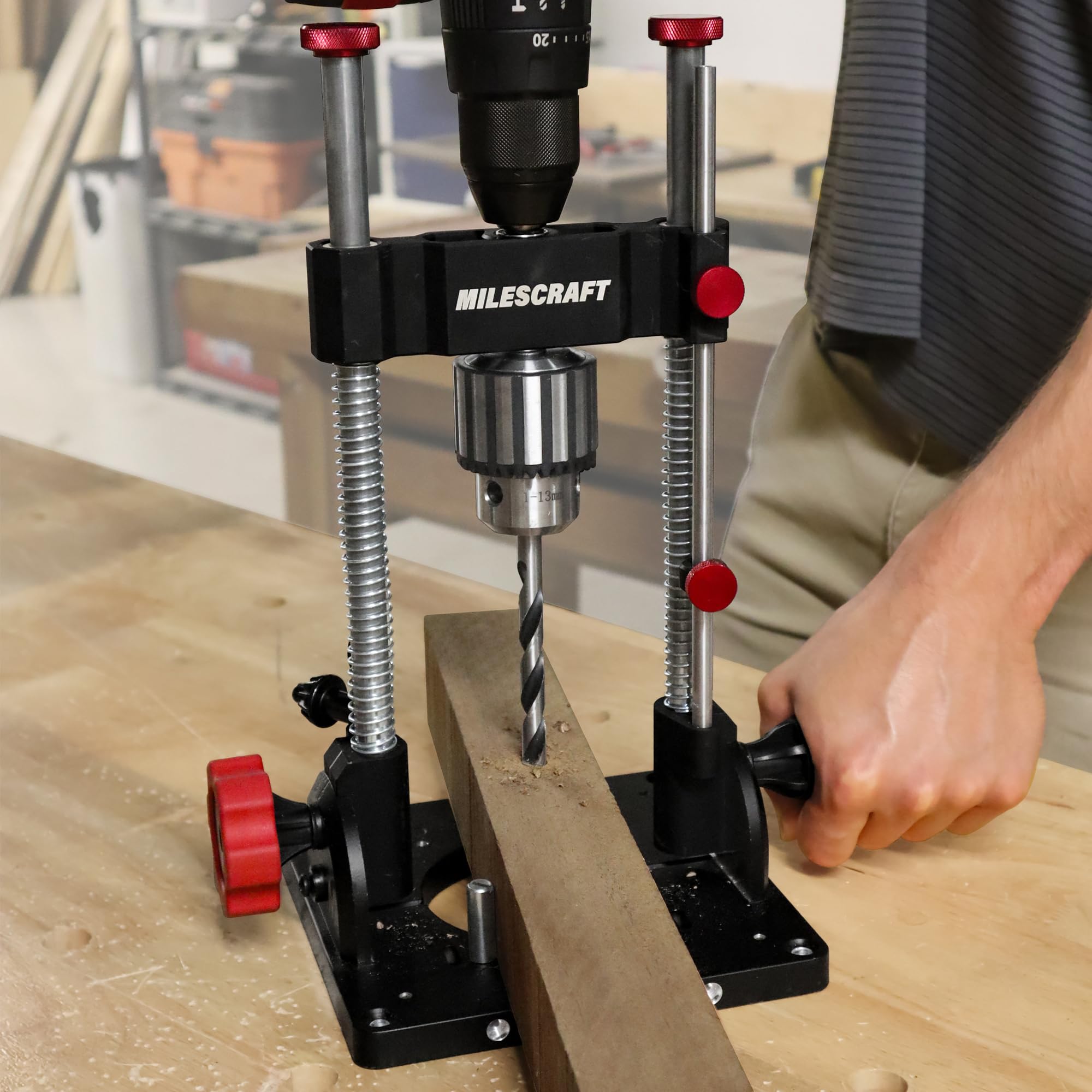 Milescraft DrillMatePro angle adjustment up to 60° for precise angled holes