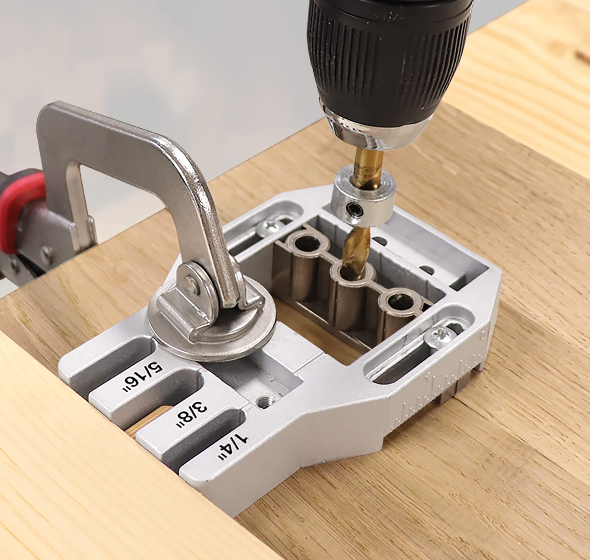 Milescraft Joint Master surface joint guides dowels from edge to face for flush assemblies.