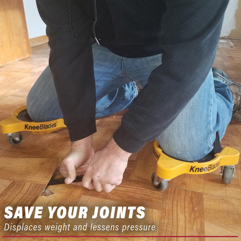 Milescraft KneeBlades easy-release button detaches pad from base