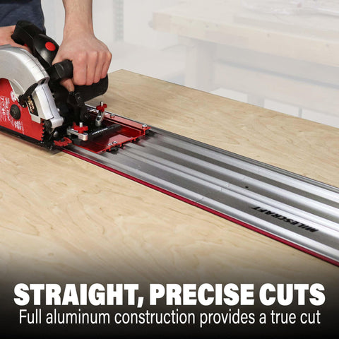 Milescraft TrackSawGuide low-profile design enables deep interior cuts.