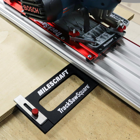 Milescraft TrackSawSquare auto-centering aligns the square quickly