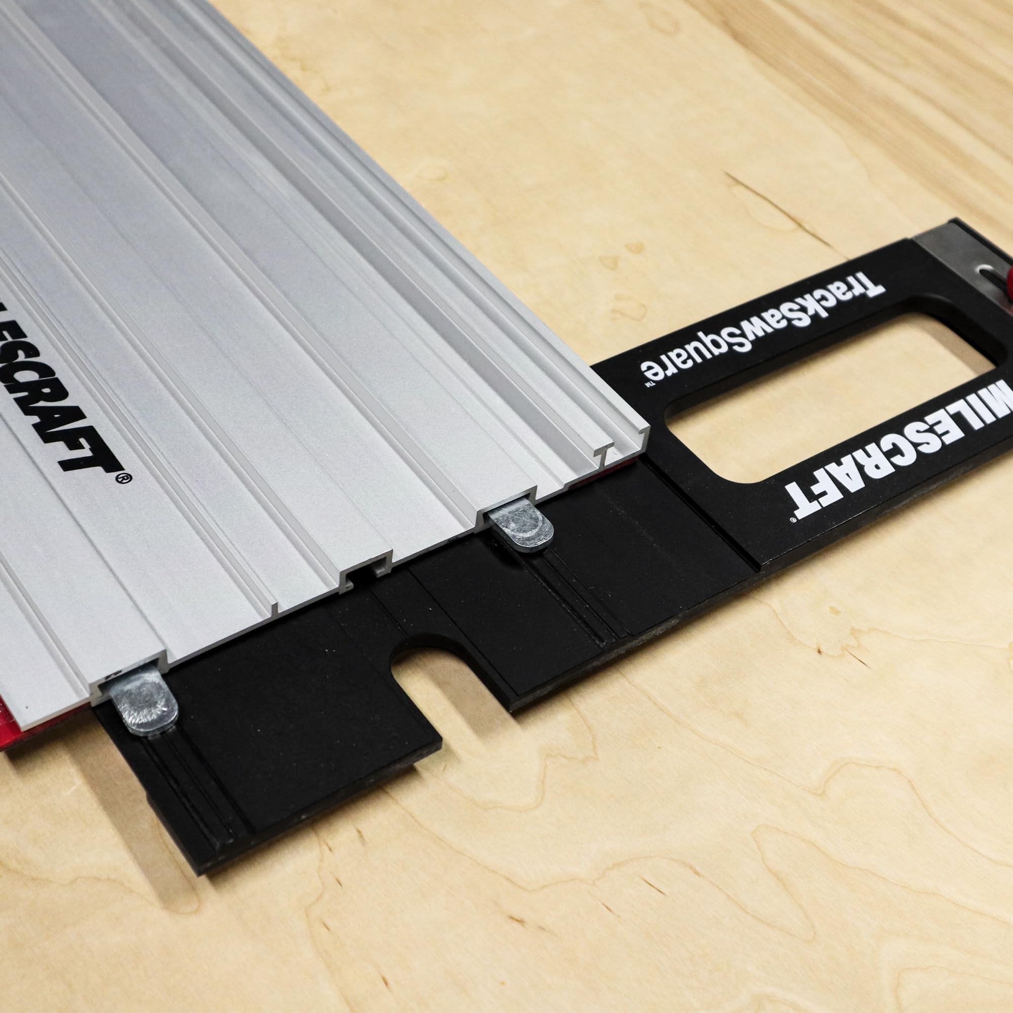 Milescraft TrackSawSquare recessed-notches enable TrackClamps compatibility