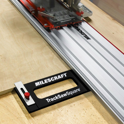Milescraft TrackSawSquare stabilizer-bar prevents tipping during rip cuts