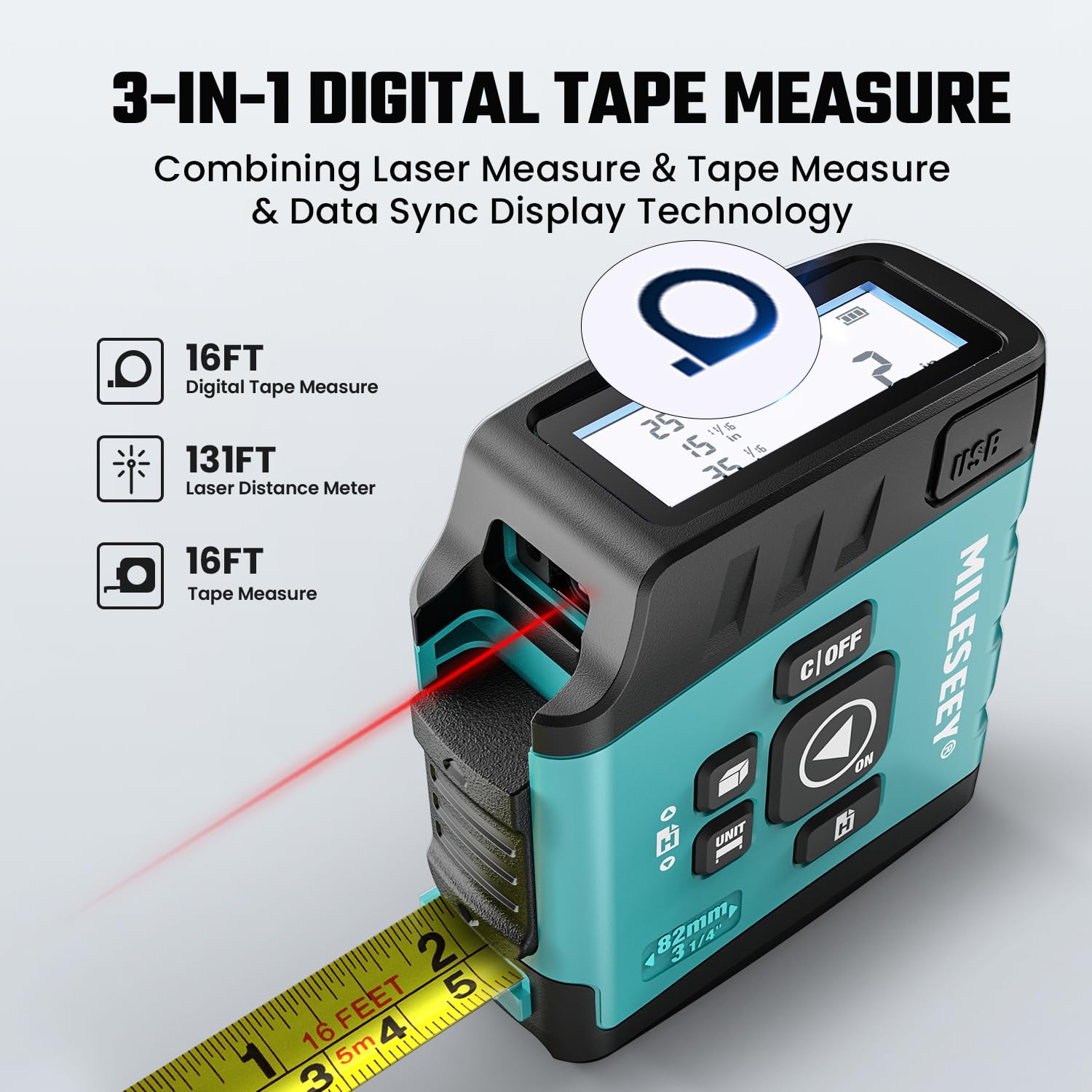 MiLESEEY DT20 laser distance beam captures long distances with quick, precise readings.