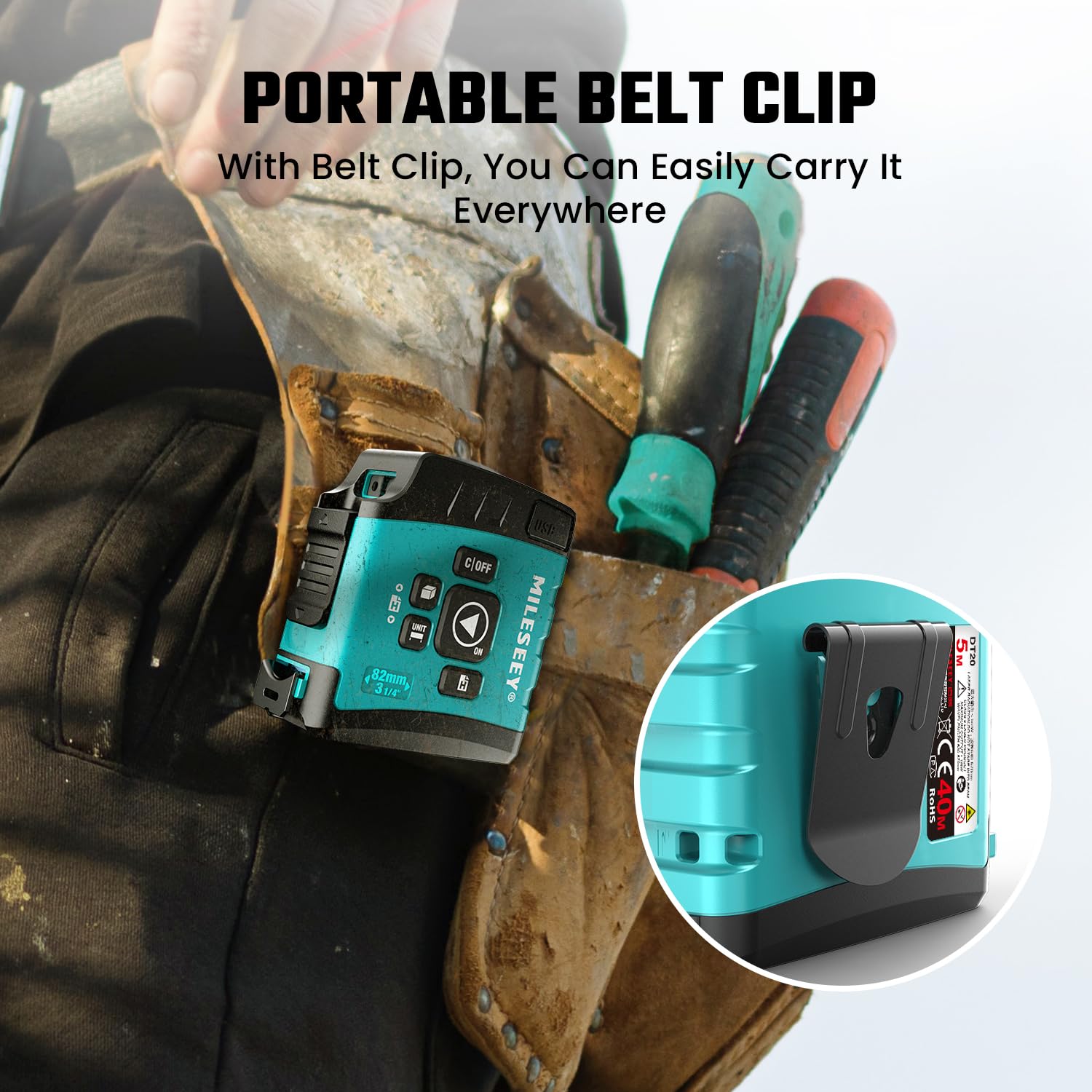 MiLESEEY DT20 rechargeable battery port keeps you measuring longer between charges.