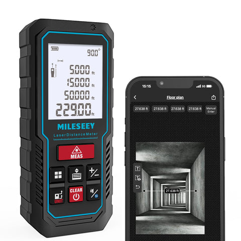 MiLESEEY laser measure with digital angle level for precise distance and angle readings.