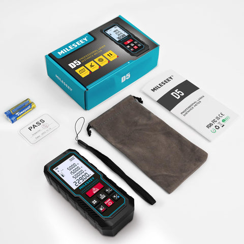 MiLESEEY laser measure kit includes case and batteries for immediate use.
