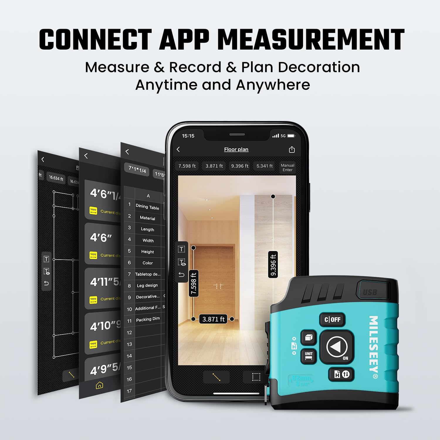 MiLESEEY DT20 app connection screenshot; seamless data transfer and project organization.