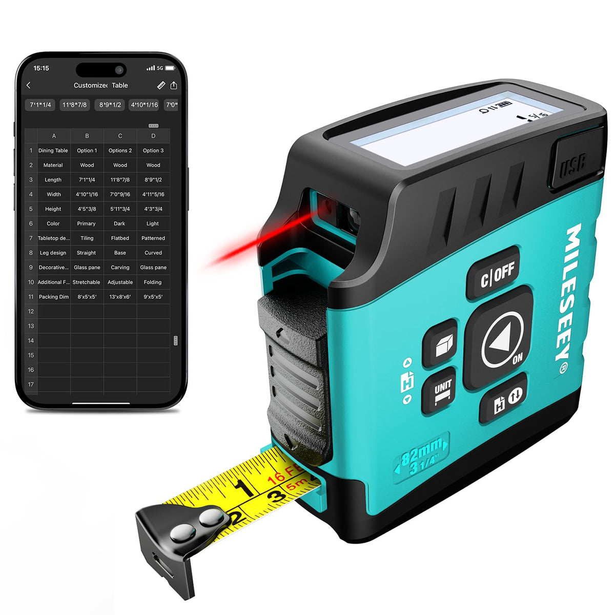 MiLESEEY DT20 Laser Tape Measure with APP – 130ft Laser Distance Meter ...
