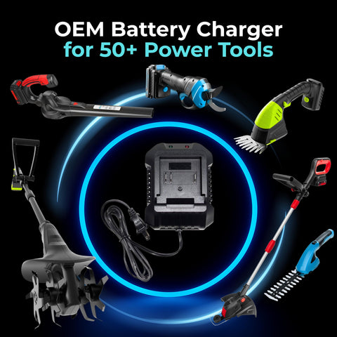 Milestock XH2150-1800 charger in-use powering multiple 21.5V tools.
