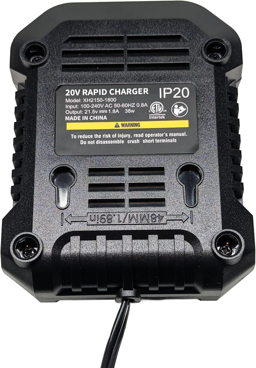 Milestock XH2150-1800 charger side view, compact design ideal for transport.