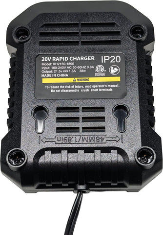 Milestock XH2150-1800 charger side view, compact design ideal for transport.