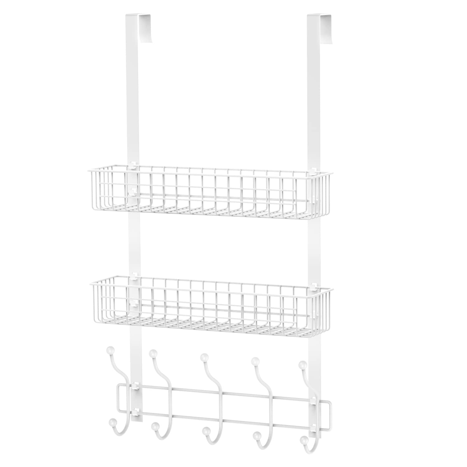 MILIJIA coat rack over door with mesh basket for organized entryway storage.
