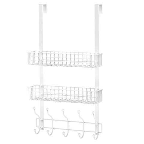 MILIJIA coat rack over door with mesh basket for organized entryway storage.