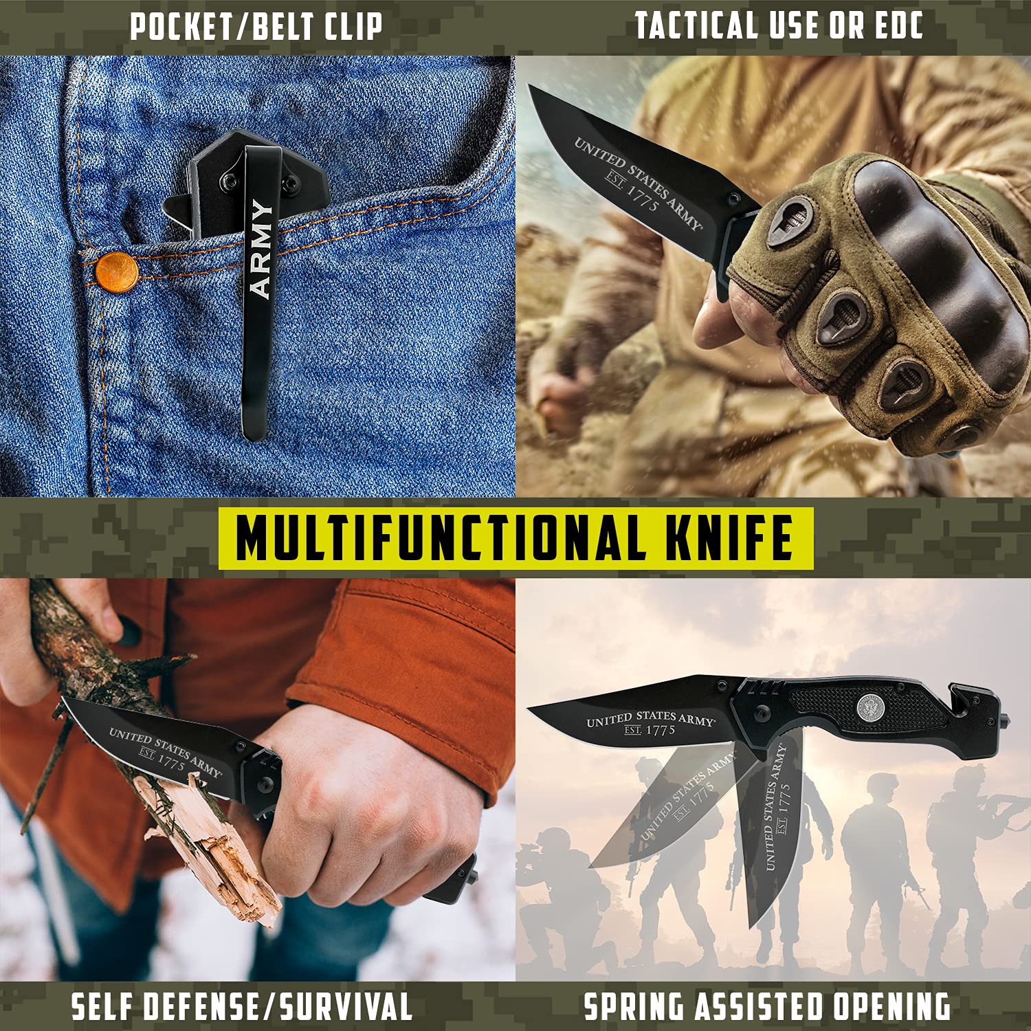 Military Gift Shop US Army Folding Elite knife glass breaker in handle