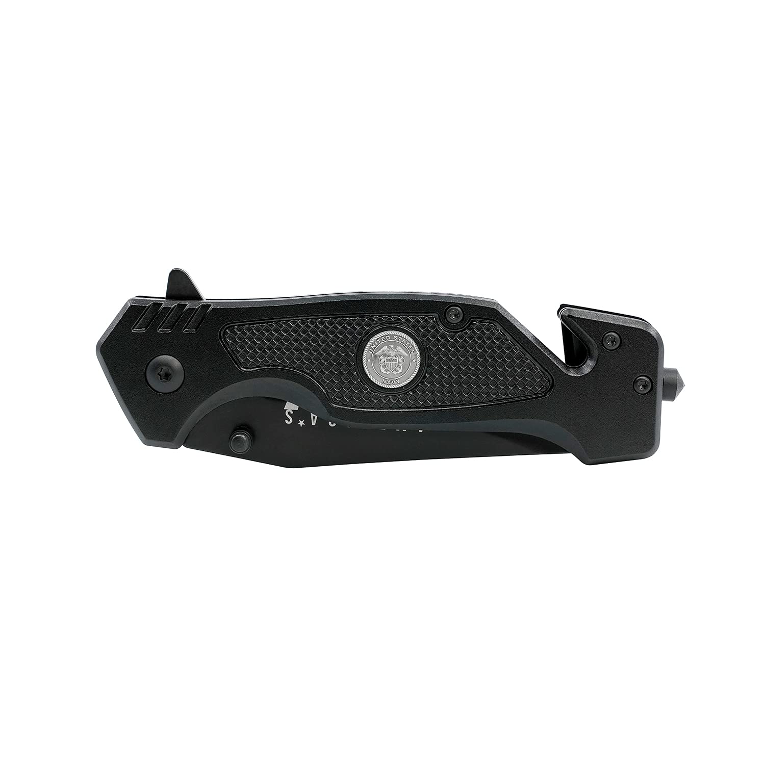 Military Gift Shop Navy Folding Elite Knife Glass Breaker for emergency rescue on land or sea.