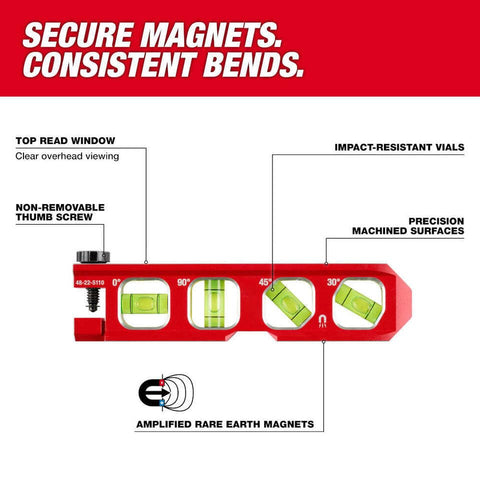 Milmaukee Torpedo Level V-groove edge aligns with pipes.
