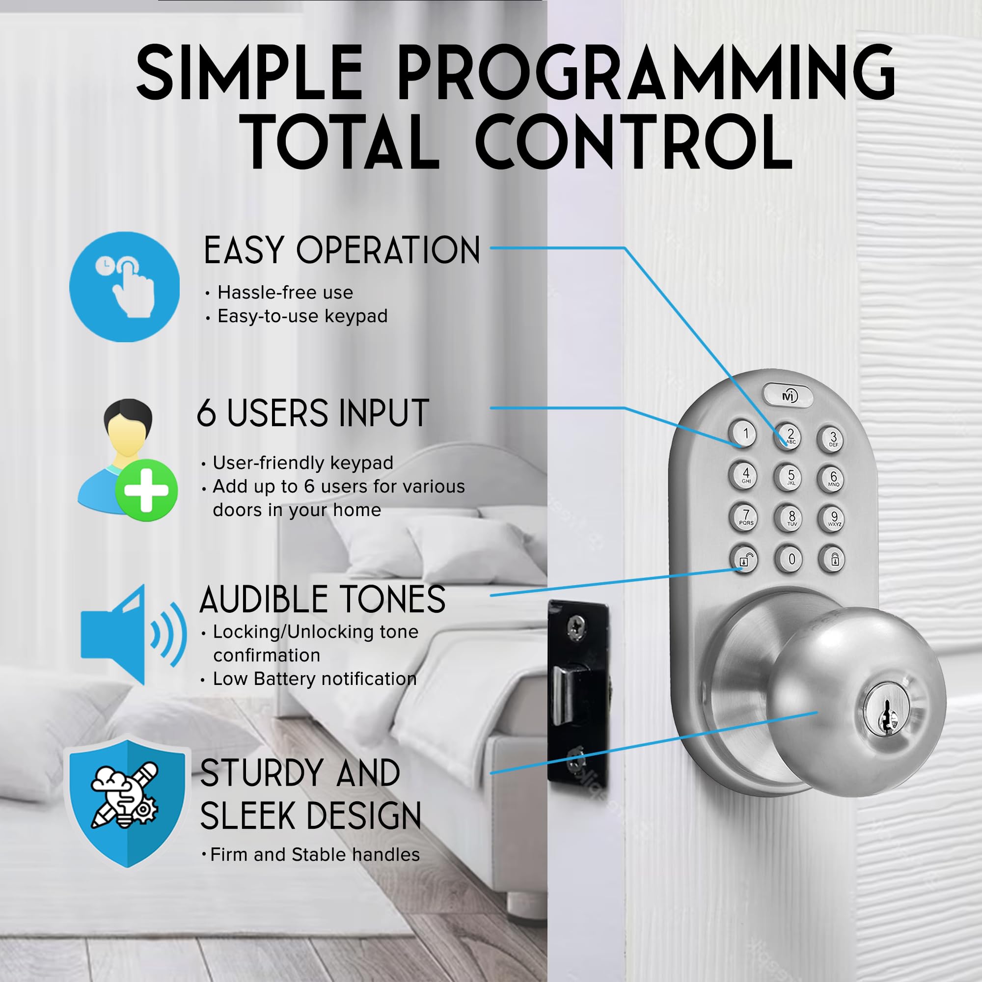 MiLocks TKK-02SN emits audible confirmations for lock, unlock, and low battery.