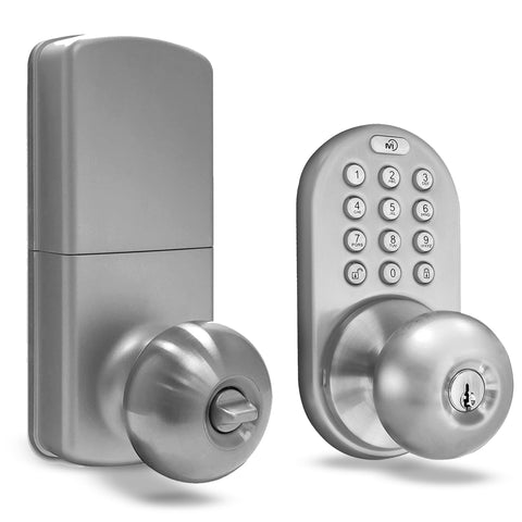 MiLocks TKK-02SN keypad glows in satin nickel for easy night entry.