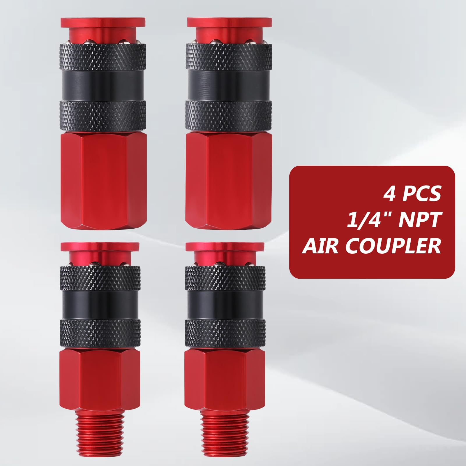 Milosline 1/4-inch MNPT universal air coupler for quick, one-handed connections.