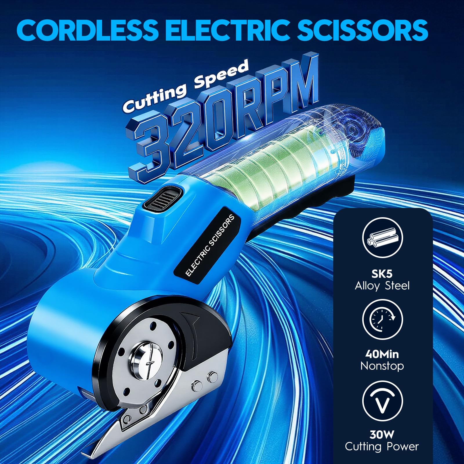 MILTNK cordless electric scissors with LED light for precise cuts in low light