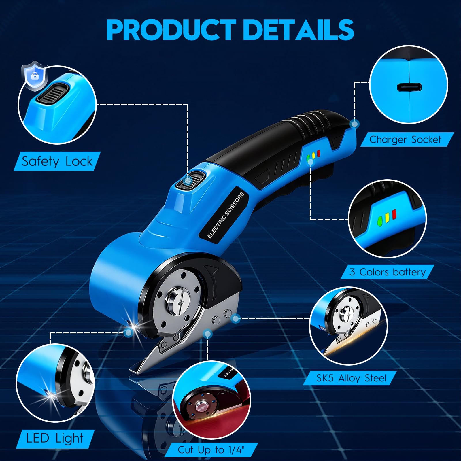 MILTNK cordless electric scissors safety lock for secure storage during projects
