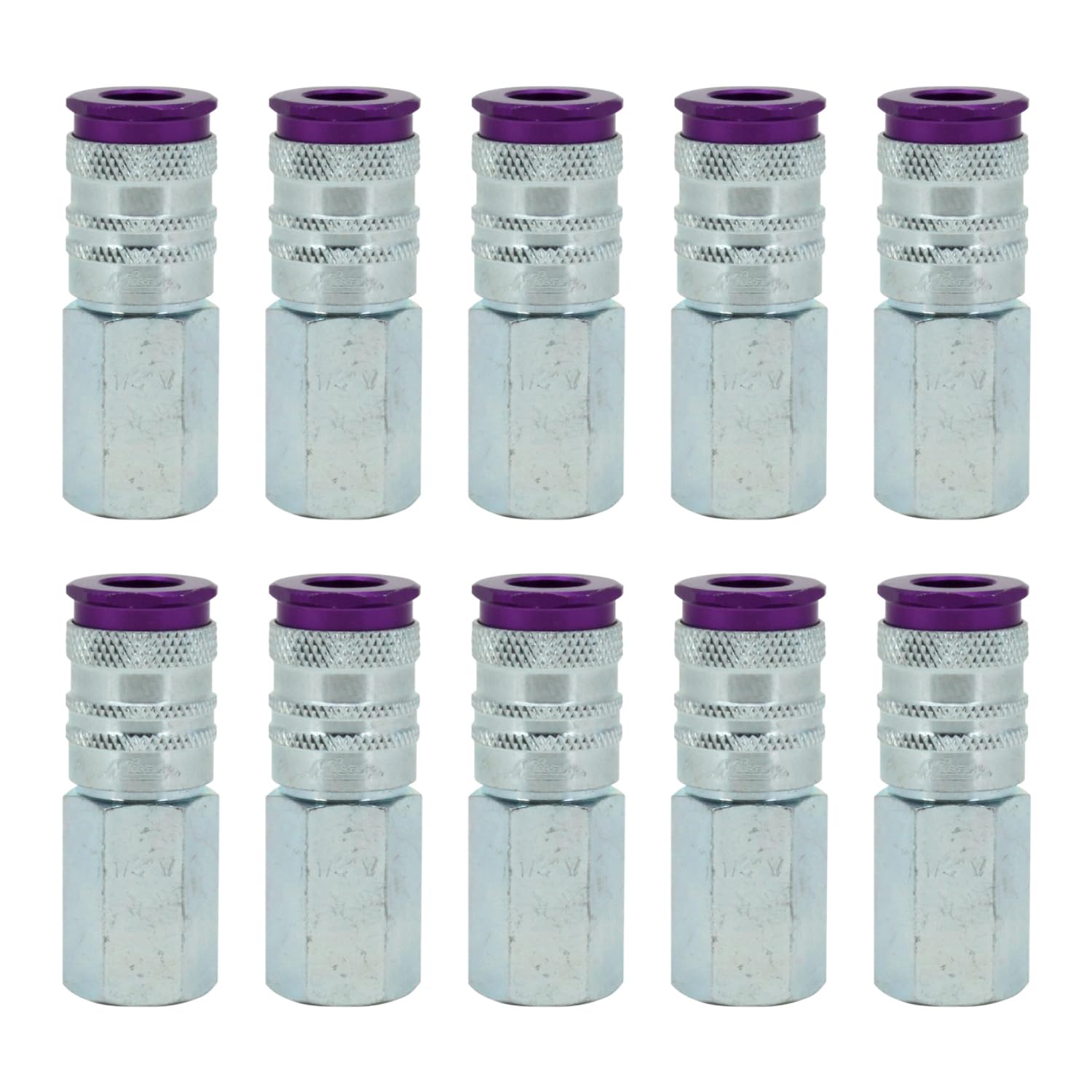 Milton ColorFit HighFlowPRO v-style couplers in purple enable fast, reliable tool connections.