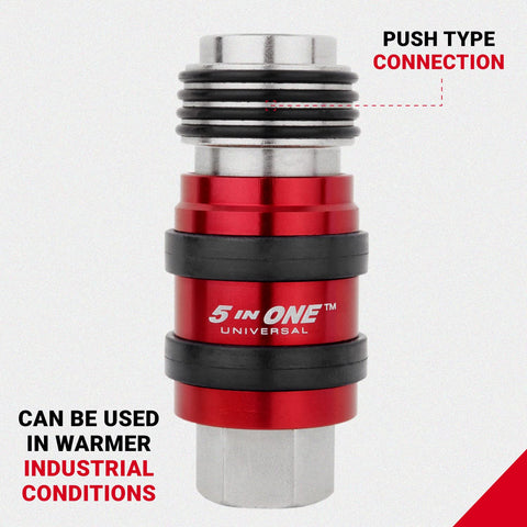 Milton S-1750 safety exhaust mechanism reduces hose whip during disconnects.
