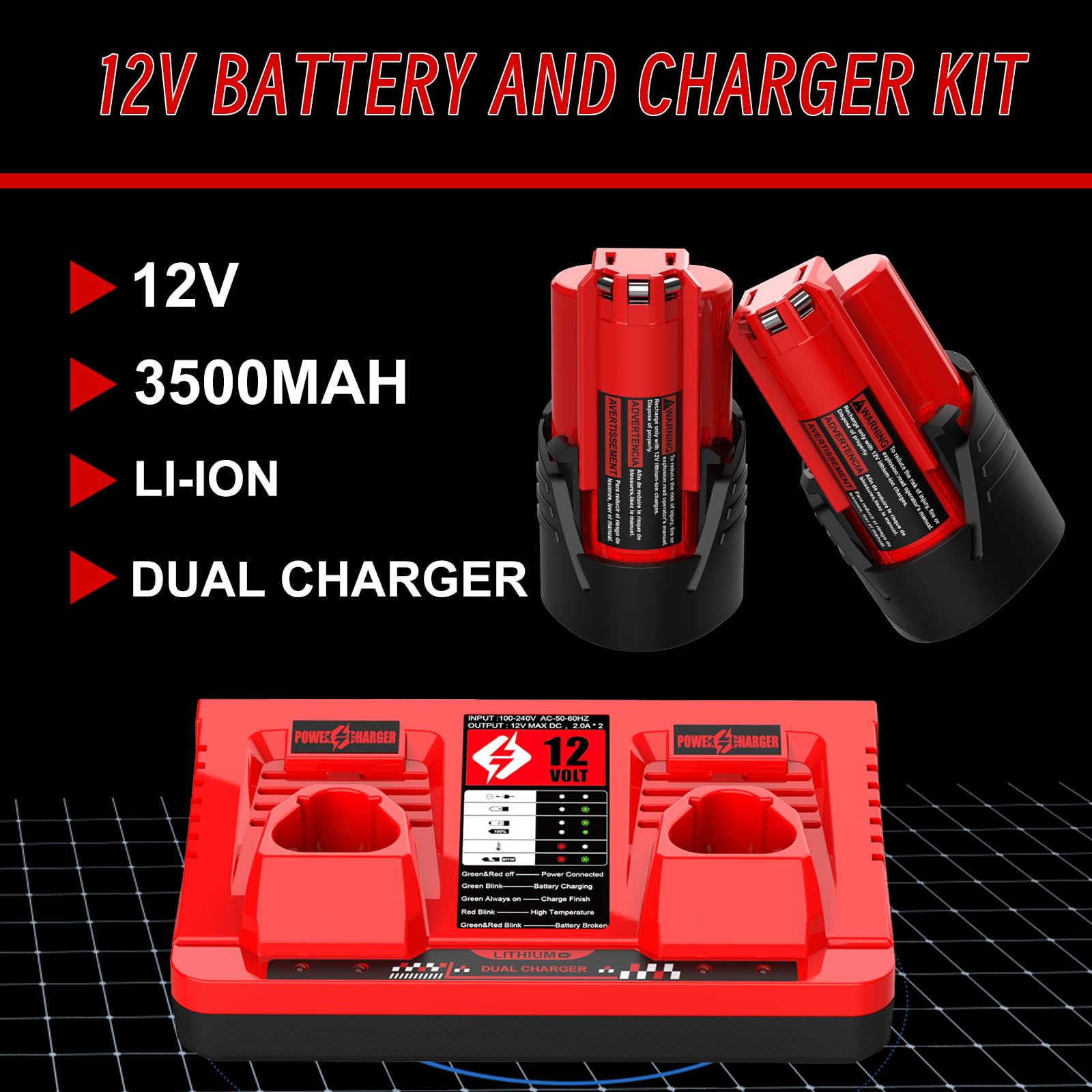 Milwaukee M12 12V battery 48-11-2411 replacement with extended life