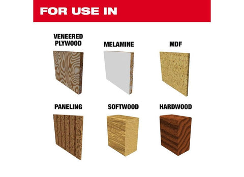 Milwaukee 165mm blade cutting melamine cleanly with minimal chipping and burr-free edges