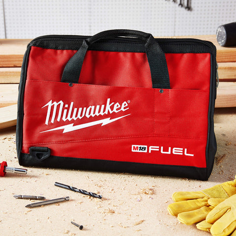 Milwaukee 16-inch bag side handle close-up highlighting durability.