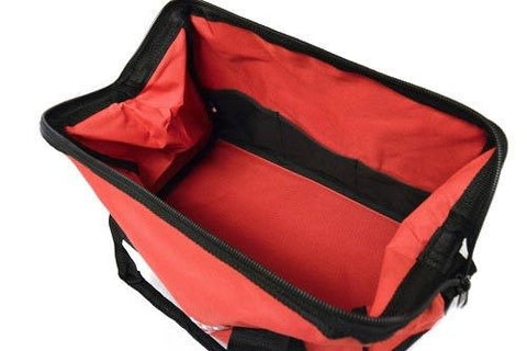 Milwaukee tool bag interior with six pockets for organized batteries and bits