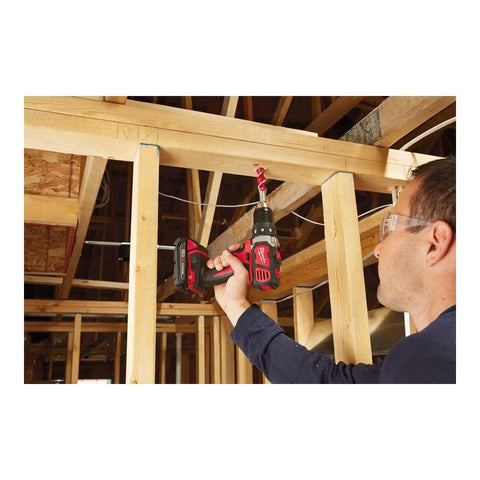 Milwaukee 18V drill-driver 1/2-inch metal chuck for secure bit grip.
