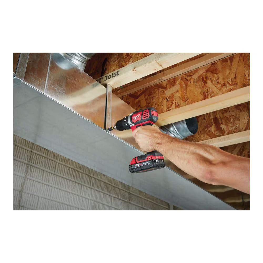 All-metal gear case on Milwaukee 18V drill-driver for durability.